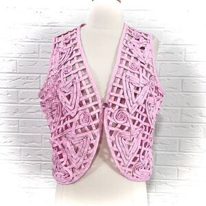 Vintage Tantrums Pink Rosette Heart Jewel Taylor Swift Lover Crochet Vest